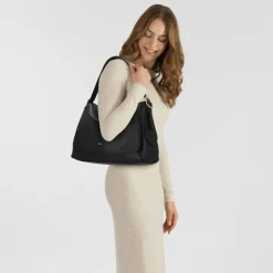 abro Schultertaschen<Carina Schultertasche Leder 26 cm black-gold