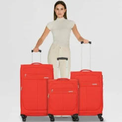 Best American Tourister Deep Dive 4 Rollen Kofferset 3-teilig mit Dehnfalte red-grey