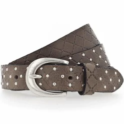 Hot b.belt Lilou Nietengürtel Leder grau taupe