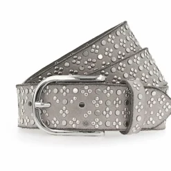 b.belt Damengürtel<Nietengürtel Leder hellgrau