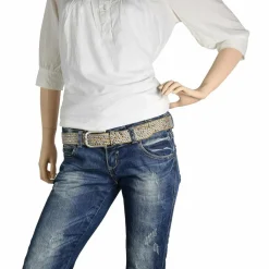 Hot b.belt Nietengürtel Leder 95 cm hellgrau