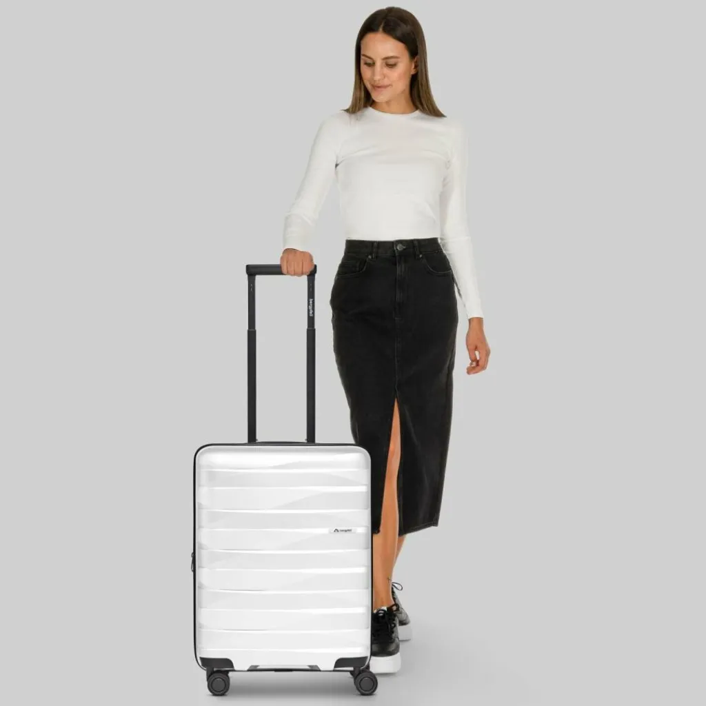 New Bergpfeil Travel 4-Rollen Kabinentrolley S 55 cm mit Dehnfalte ice white metallic
