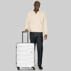 Bergpfeil Hartgepäck|4-Rollen Koffer<Travel 4-Rollen Trolley M 66 cm mit Dehnfalte ice white metallic
