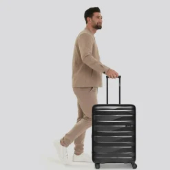 New Bergpfeil Travel 4-Rollen Trolley M 66 cm mit Dehnfalte black night metallic