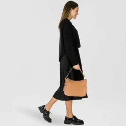 Braun Büffel Schultertaschen<Hanna Schultertasche Leder 35 cm cognac