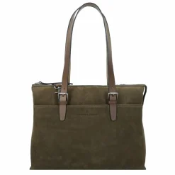 New Castelijn & Beerens Nubuck Schultertasche Leder 40 cm Laptopfach green