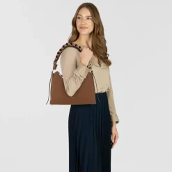 Coccinelle Schultertaschen|Henkeltaschen<Boheme Schultertasche Leder 30 cm cognac-noir