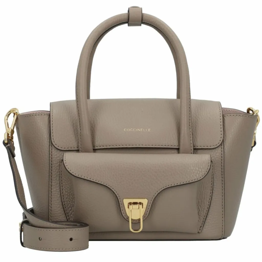 Outlet Coccinelle Double Beat Schultertasche Leder 21 cm warm taupe