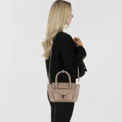 Outlet Coccinelle Double Beat Schultertasche Leder 21 cm warm taupe