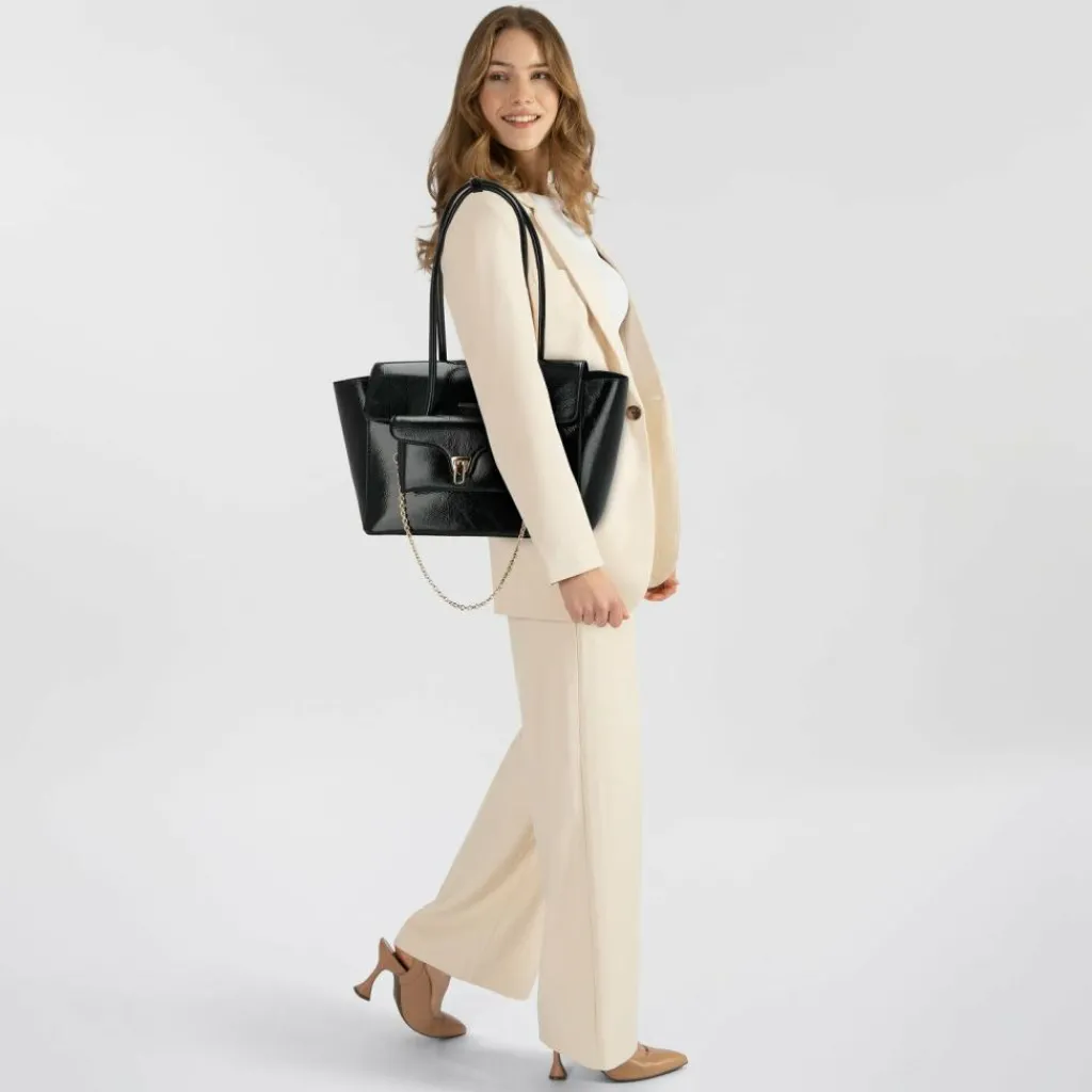 Coccinelle Shopper|Schultertaschen<Double Beat Shopper Tasche Leder 33 cm noir