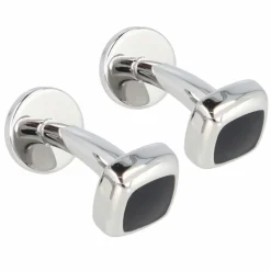 Outlet Davidoff Essentials Manschettenknöpfe Messing 1 cm silber-schwarz