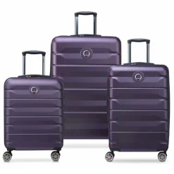 Clearance Delsey Paris Air Armour 4 Rollen Kofferset 3-teilig mit Dehnfalte dunkel violett