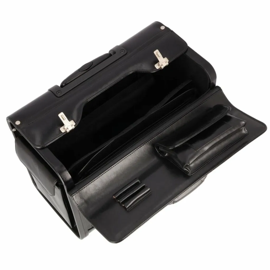 Discount Dermata 2 Rollen Pilotentrolley Leder 39 cm Laptopfach schwarz