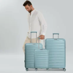 Clearance Franky London 4 Rollen Kofferset 3-teilig mit Dehnfalte mint green