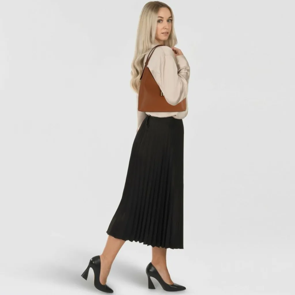 Sale Furla Goccia Schultertasche Leder 30 cm brandy