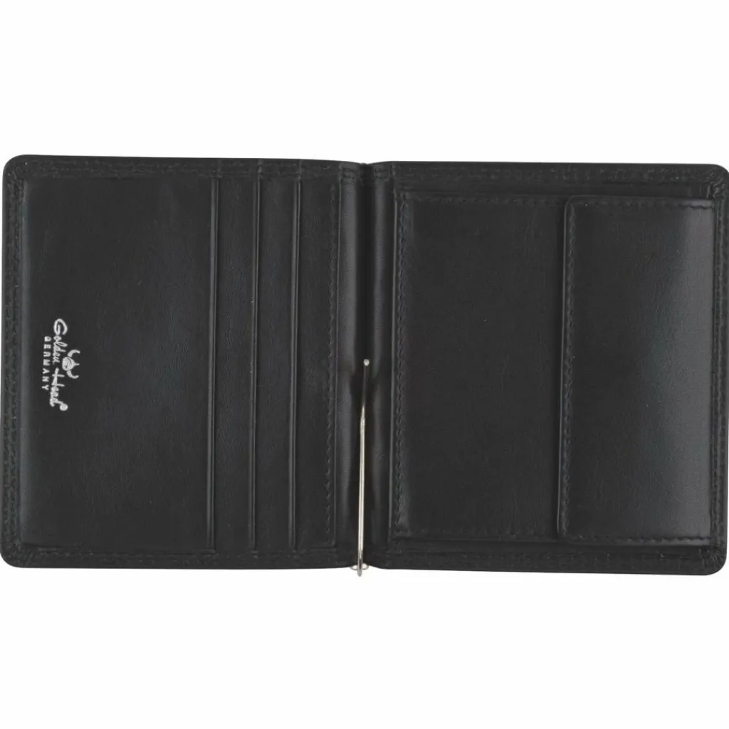Golden Head Herrengeldbörsen Hochformat<Polo Geldbörse RFID Leder 10 cm mit Geldscheinklammer schwarz