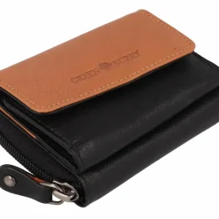 Greenburry Damengeldbörsen Querformat<Nappa Geldbörse RFID Schutz Leder 11 cm black-tan