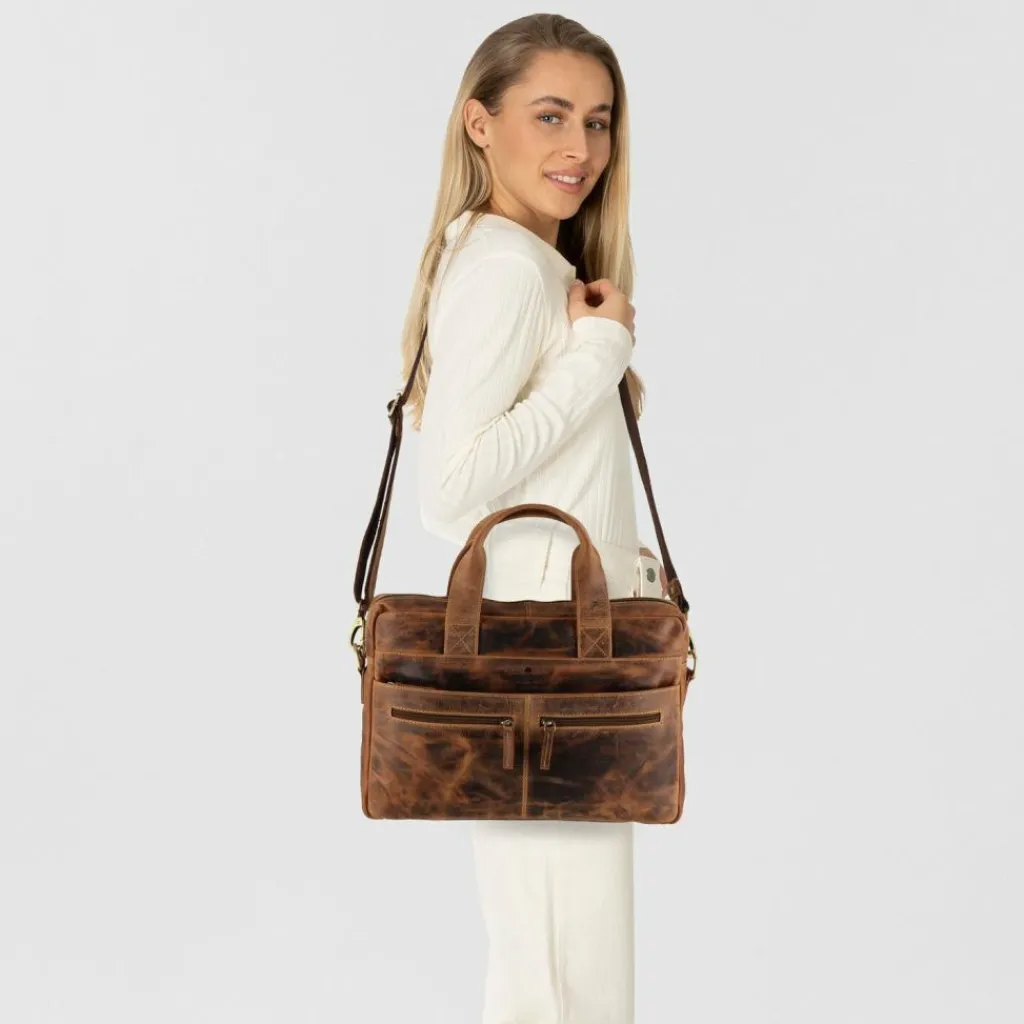 Sale Greenburry Vintage Aktentasche Leder 38 cm Laptopfach brown