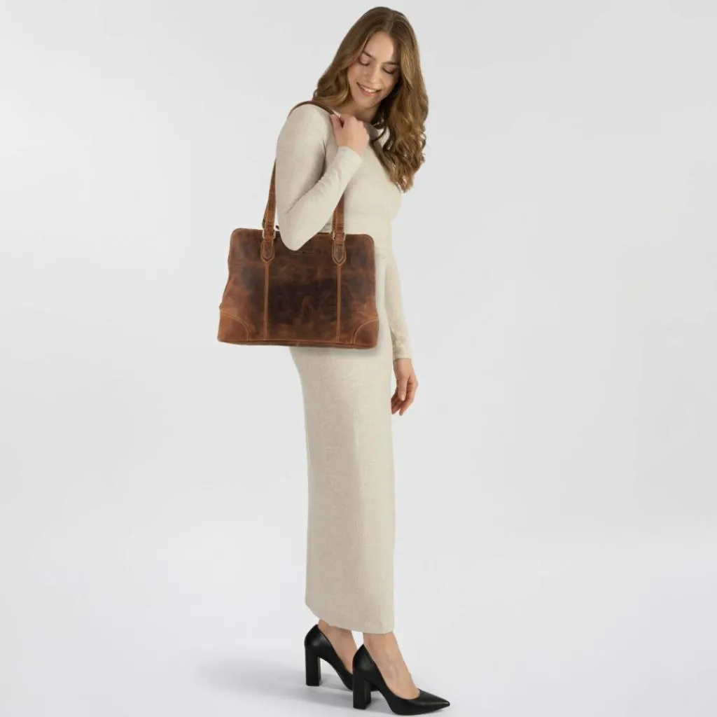 Discount Greenburry Vintage Shopper Tasche Leder 37 cm Laptopfach brown