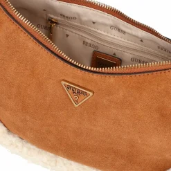 Guess Schultertaschen|Henkeltaschen<Amita Schultertasche Leder 24 cm cognac