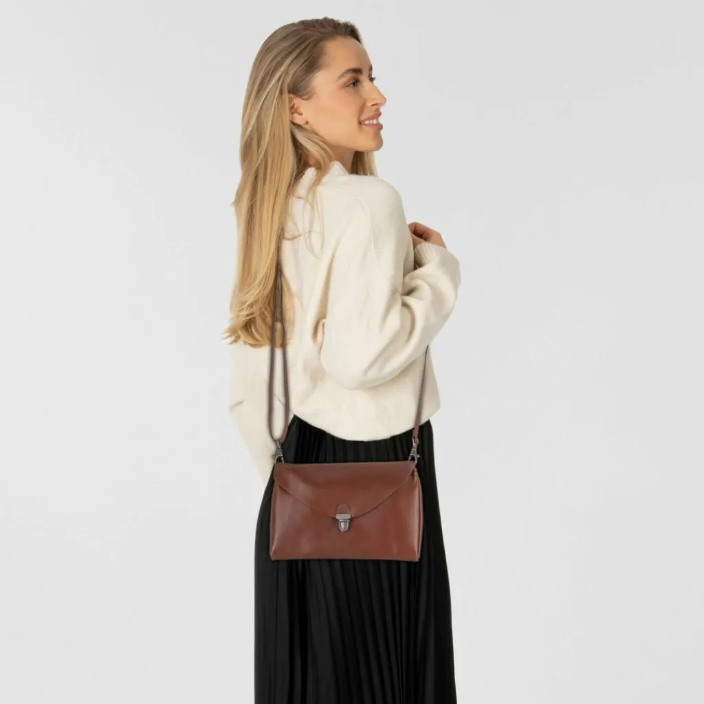 Hot Harold's Fold Umhängetasche Leder 20 cm cognac