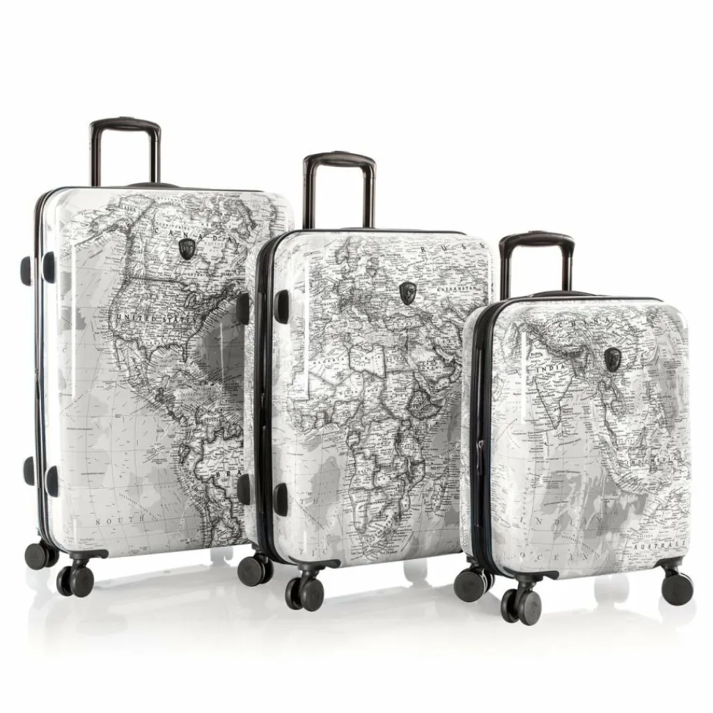 Online Heys Black Camo 4 Rollen Kofferset 3-teilig mit Dehnfalte black-white world map