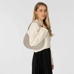 Outlet Lacoste Maheki Schultertasche Leder 24 cm simply taupe