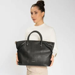 New Lazarotti Bologna Leather Shopper Tasche Leder 36 cm black