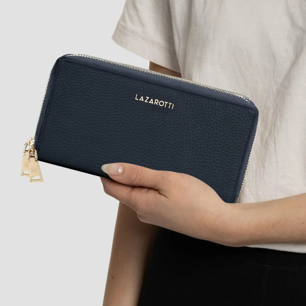Lazarotti Damengeldbörsen Querformat<Bologna Leather Geldbörse RFID Schutz Leder 20 cm navy