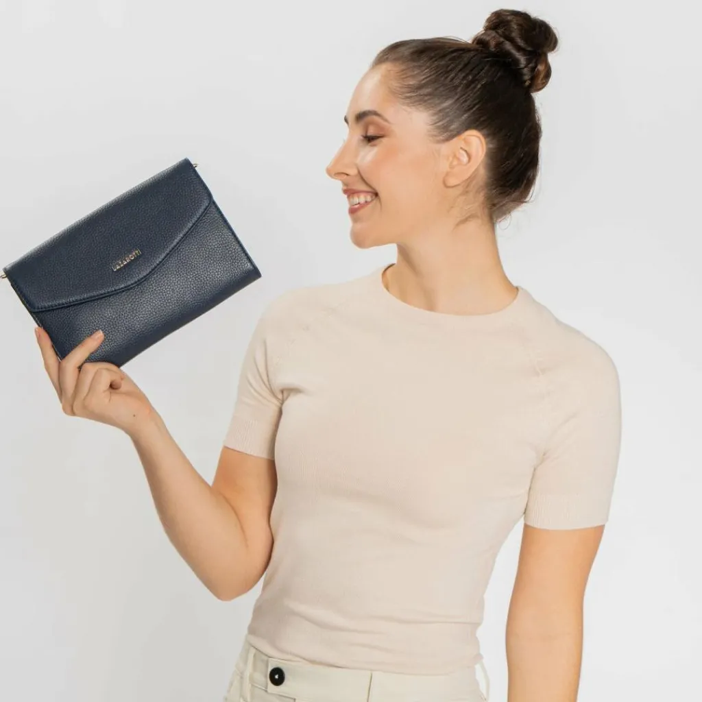 Online Lazarotti Bologna Leather Clutch Tasche Leder 23 cm navy