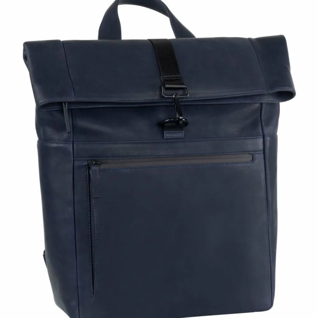New Leonhard Heyden Den Haag Rucksack Leder 40 cm Laptopfach blau