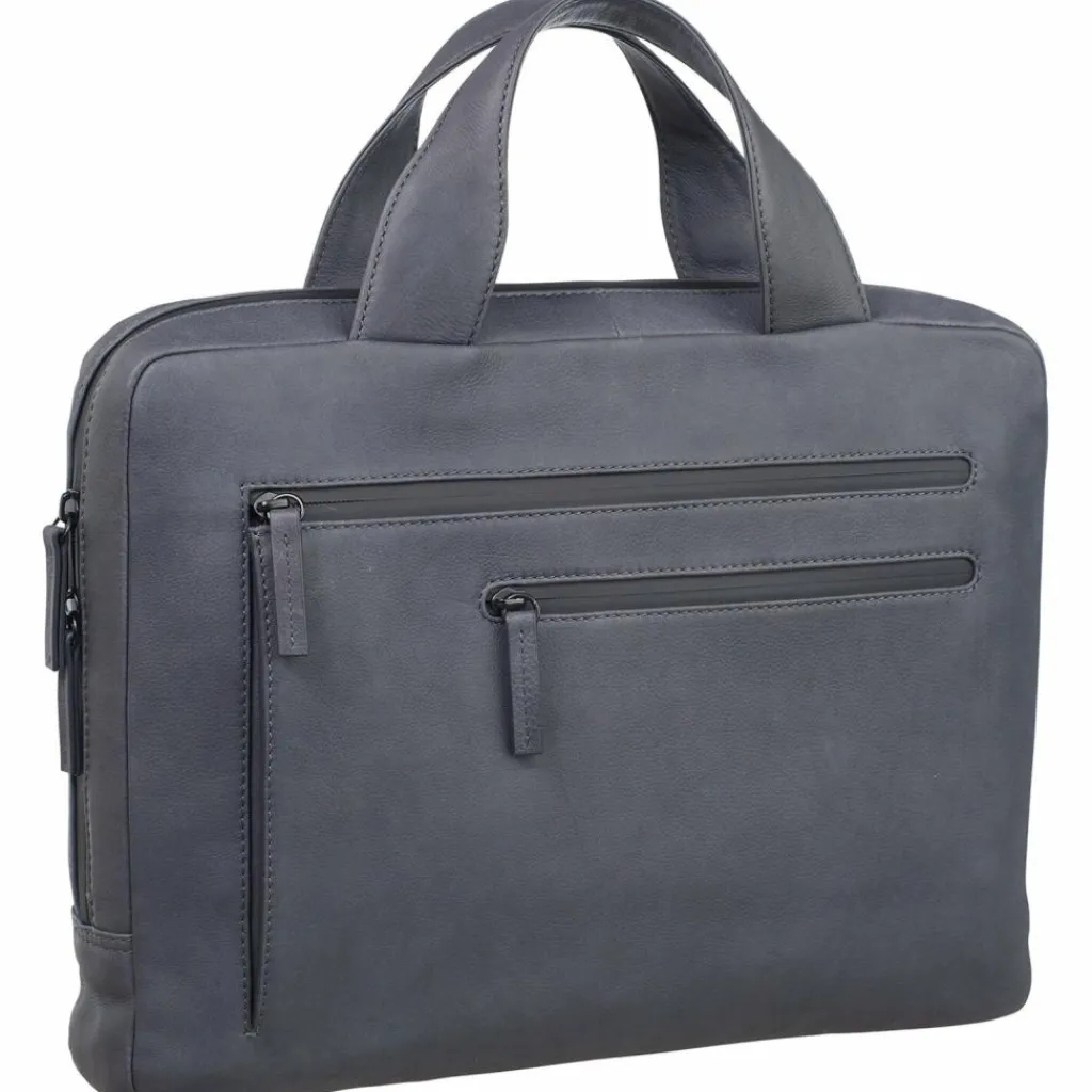 New Leonhard Heyden Den Haag Aktentasche Leder 38 cm Laptopfach grau