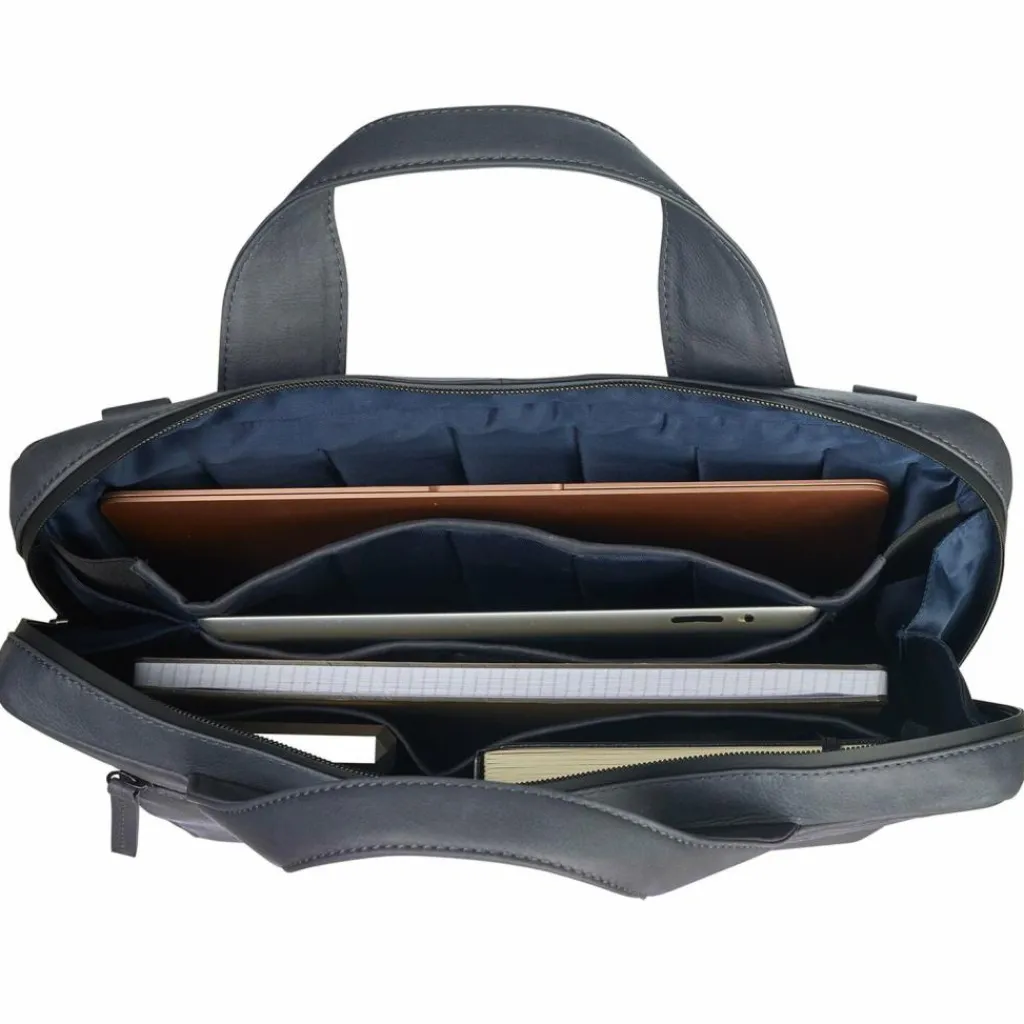 New Leonhard Heyden Den Haag Aktentasche Leder 38 cm Laptopfach grau