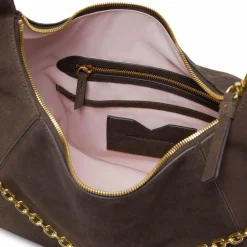 LES VISIONNAIRES Schultertaschen|Henkeltaschen<Jade Cozy Chain Schultertasche Leder 38 cm dark brown