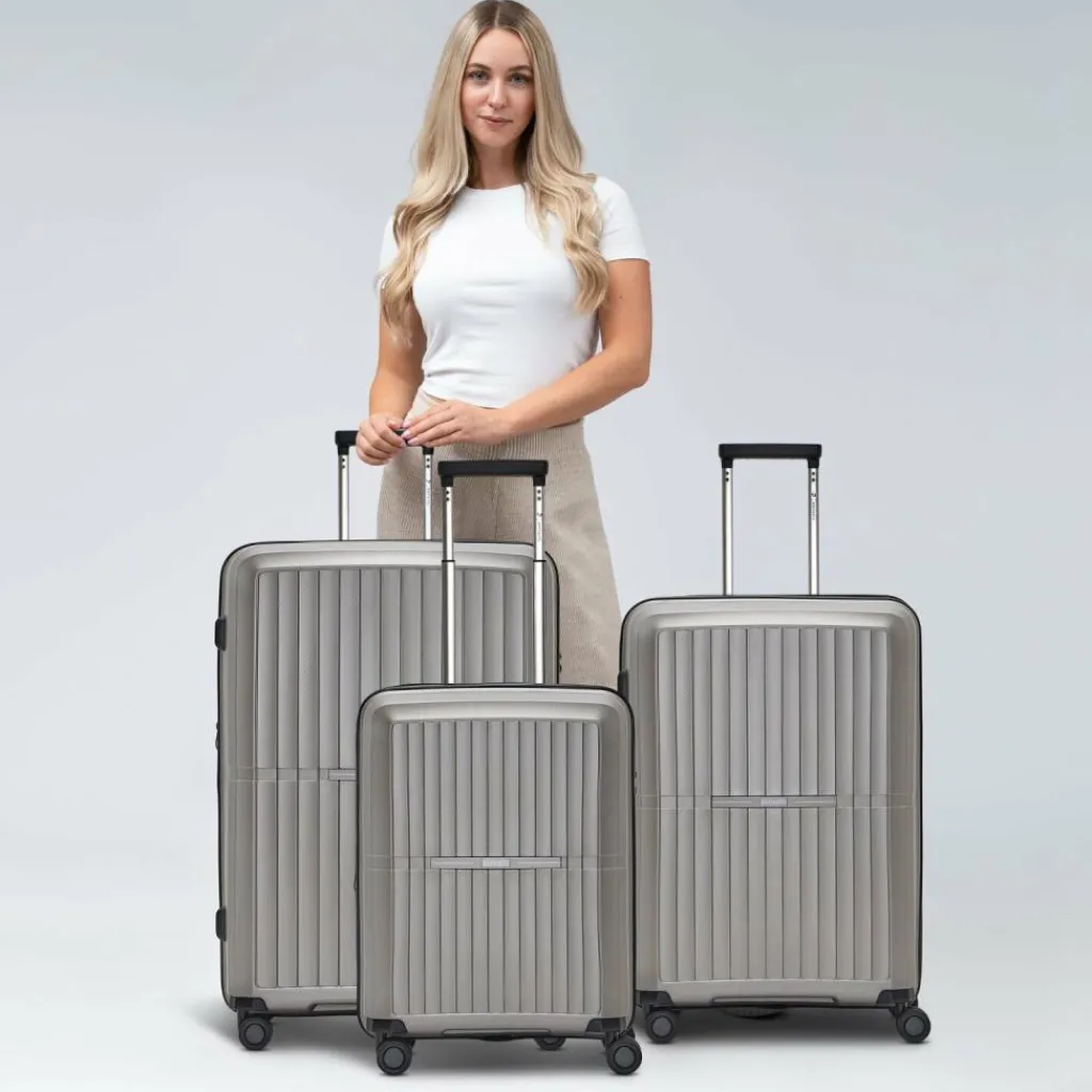 New Pactastic Collection 01 4-Rollen Kofferset 3tlg. mit Dehnfalte grey-coffee metallic