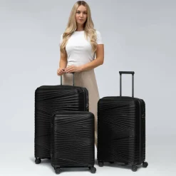 Outlet Pactastic Collection 02 THE THREE SET 4 Rollen Kofferset 3-teilig black metallic