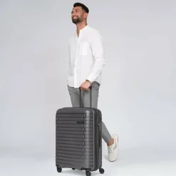 Pactastic Hartgepäck|4-Rollen Koffer<Collection 04 THE MEDIUM + 4 Rollen Trolley M 66 cm mit Dehnfalte anthracite-metallic