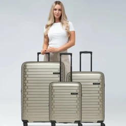 Discount Pactastic Collection 04 THE THREE SET + 4 Rollen Kofferset 3-teilig mit Dehnfalte champaign-metallic