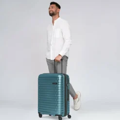 Pactastic Hartgepäck|4-Rollen Koffer<Collection 04 THE MEDIUM + 4 Rollen Trolley M 66 cm mit Dehnfalte ice blue-metallic