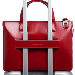 Piquadro Shopper|Schultertaschen<Blue Square Shopper Tasche Leder 38 cm Laptopfach mit Dehnfalte red