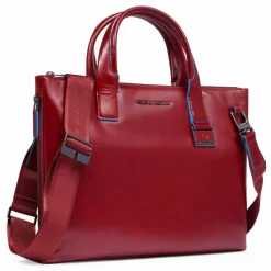 Piquadro Shopper|Schultertaschen<Blue Square Shopper Tasche Leder 38 cm Laptopfach mit Dehnfalte red