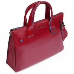 Piquadro Shopper|Schultertaschen<Blue Square Shopper Tasche Leder 38 cm Laptopfach mit Dehnfalte red