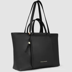 Piquadro Shopper|Schultertaschen<Circle Shopper Tasche Leder 38 cm Laptopfach black