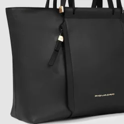Piquadro Shopper|Schultertaschen<Circle Shopper Tasche Leder 38 cm Laptopfach black