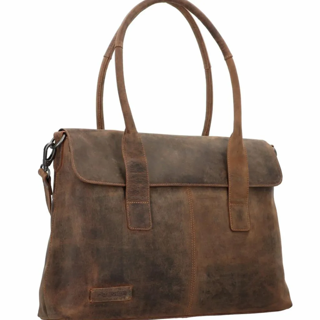 Plevier Schultertaschen<Retro Lamarr Schultertasche Leder 45 cm Laptopfach dunkelbraun