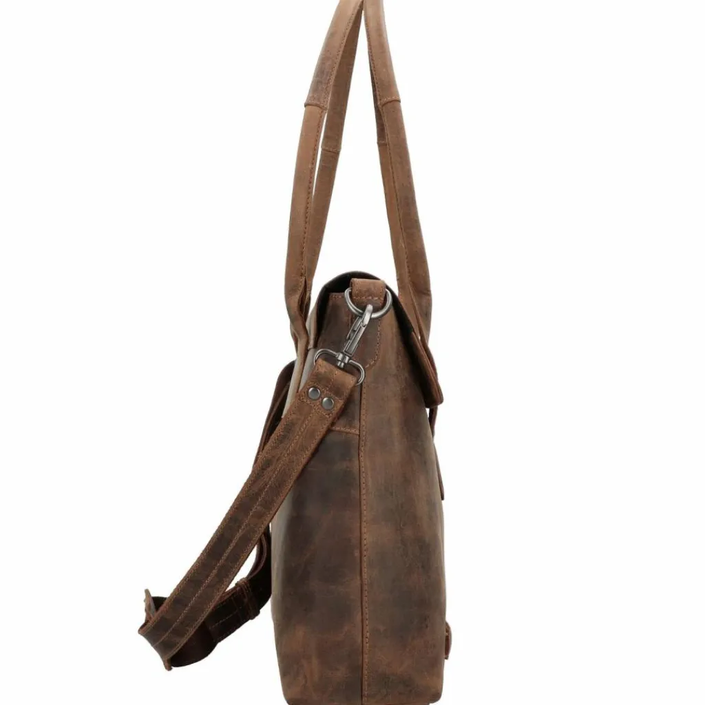 Plevier Schultertaschen<Retro Lamarr Schultertasche Leder 45 cm Laptopfach dunkelbraun