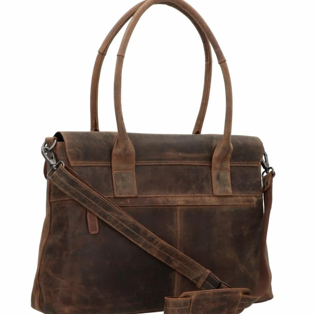 Plevier Schultertaschen<Retro Lamarr Schultertasche Leder 45 cm Laptopfach dunkelbraun