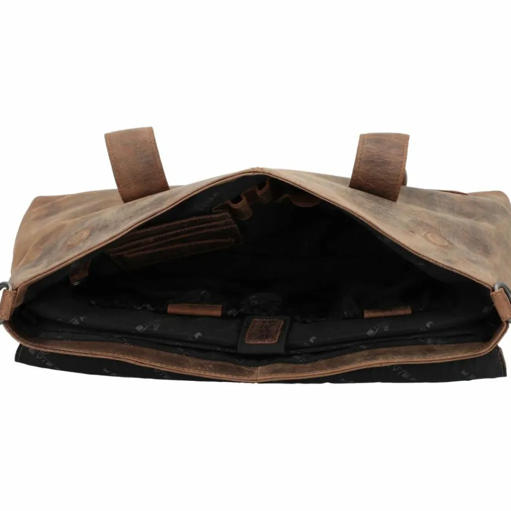 Plevier Schultertaschen<Retro Lamarr Schultertasche Leder 45 cm Laptopfach dunkelbraun