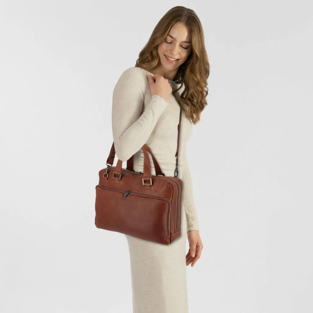 Plevier Laptoptaschen|Aktentaschen<Vintage Larry Aktentasche Leder 40 cm Laptopfach cognac