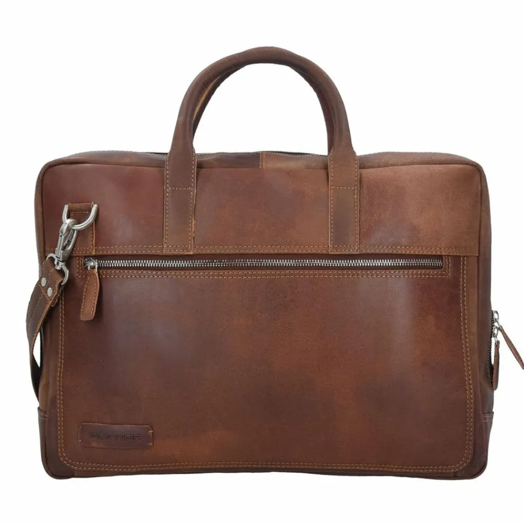 Sale Plevier Vintage London Aktentasche RFID Schutz Leder 41 cm Laptopfach braun